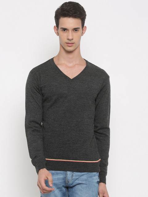 

Peter England Casuals Men Charcoal Grey Solid Sweater