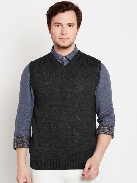 

Peter England Casuals Men Charcoal Grey Solid Sleeveless Sweater