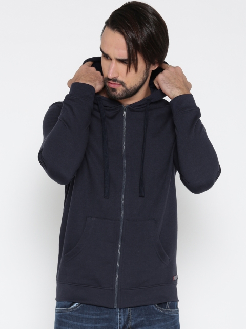 

Peter England Casuals Men Navy Solid Hooded Sweatshirt, Navy blue