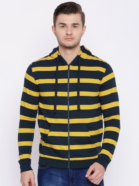 

Peter England Casuals Men Navy Blue & Yellow Striped Sweatshirt