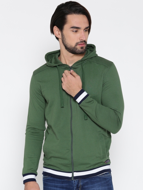 

Peter England Casuals Men Green Solid Hooded Sweatshirt