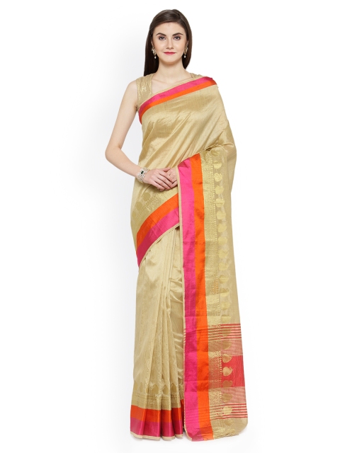 

Kvsfab Beige Silk Cotton Self Jacquard Saree