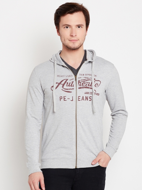 

Peter England Casuals Men Grey Melange Printed Hooded Sweatshirt