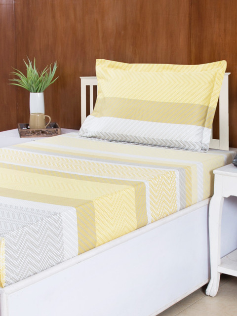 

House This Yellow Cotton 210 TC Fine Single Bedsheet with 1 Pillow Cover