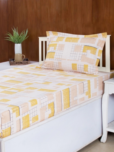 

House This Yellow Cotton 210 TC Fine Single Bedsheet with 1 Pillow Cover