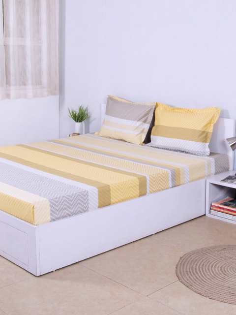 

House This Yellow Cotton 210 TC Fine Double Bedsheet with 2 Pillow Covers