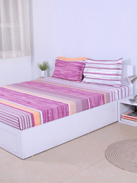 

House This Purple Cotton 210 TC Fine Double Bedsheet with 2 Pillow Covers