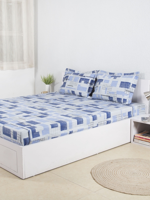 

House This Blue Cotton 210 TC Fine Double Bedsheet with 2 Pillow Covers