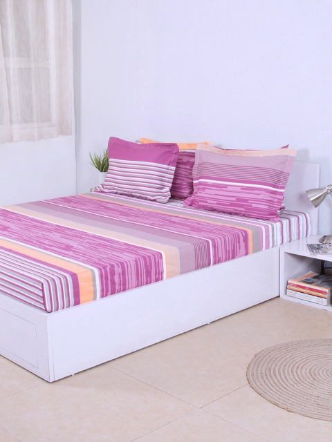 

House This Purple Cotton 210 TC Fine Double Bedsheet with 4 Pillow Covers