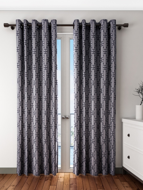 

S9home by Seasons Grey & Black Set of 2 Printed Room Darkening Door Curtains