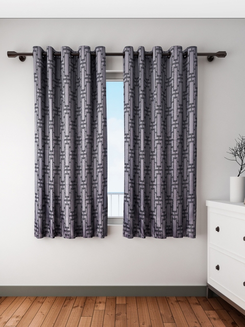 

S9home by Seasons Grey & Black Set of 2 Printed Room Darkening Window Curtains