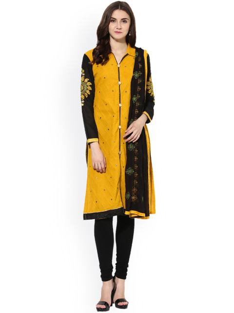 

Saree mall Mustard Yellow Embroidered Unstitched Dress Material