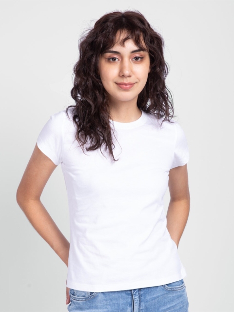 

Trends Tower Women White V-Neck Extended Sleeves T-shirt