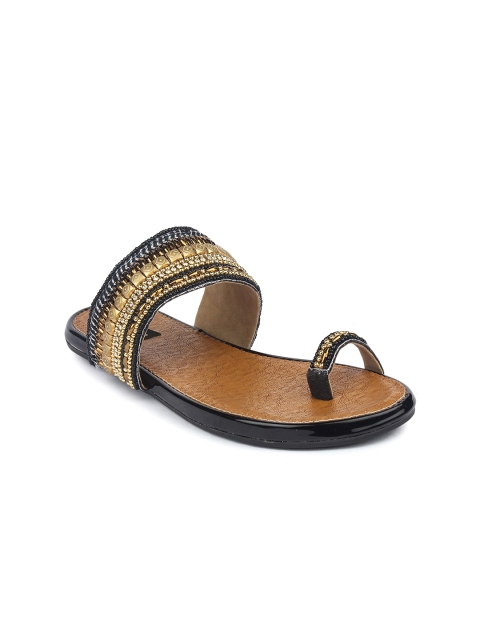 

Shoetopia Women Black Solid Embellished Synthetic One Toe Flats