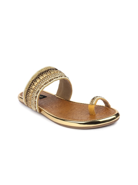 

Shoetopia Women Gold-Toned Embellished Synthetic One-Toed Flats