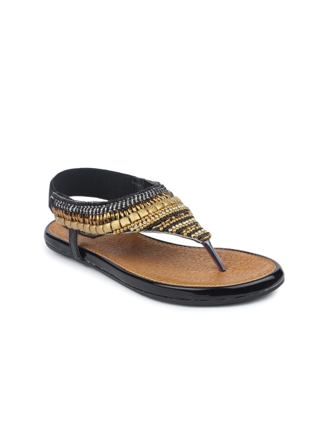 

Shoetopia Women Black Solid Embellished Synthetic T-Strap Flats