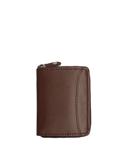 

GREEN DRAGONFLY Unisex Coffee Brown & Silver-Toned Zip Detail PU Zip Around Wallet
