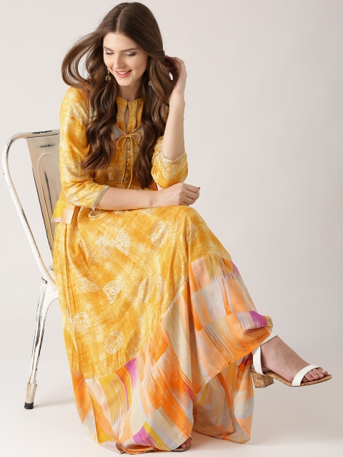 

Libas Women Yellow Printed Anarkali Kurta with Ethnic Jacket