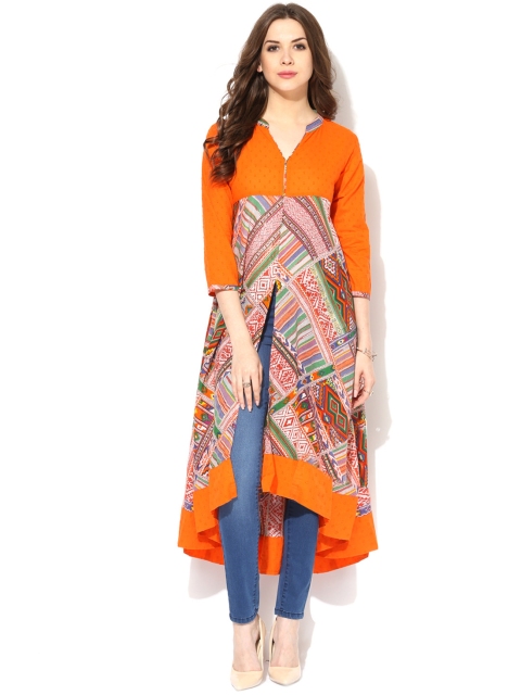 

AKS Orange Printed Anarkali Kurta