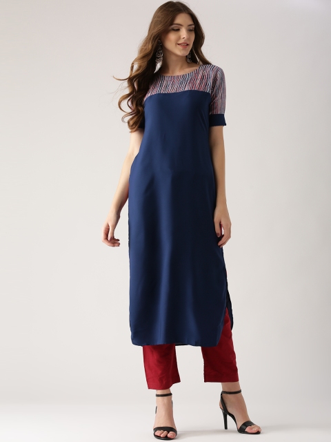 Libas Women Blue Solid Straight Kurta available at myntra for Rs.299