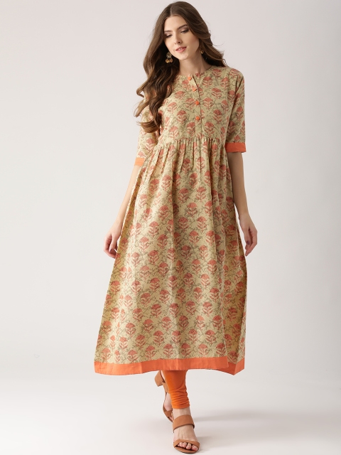 

Libas Women Beige & Orange Printed Anarkali Kurta