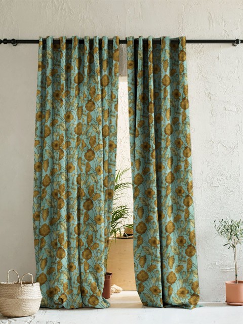 

SPACES Green & Brown Set of 2 Floral Room Darkening Door Curtain
