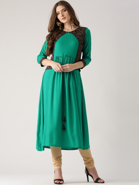 Libas Women Green Solid A-Line Kurta with Ethnic Jacket available at myntra for Rs.379