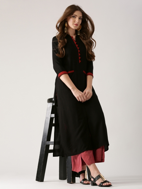 

Libas Women Black Solid Straight Kurta