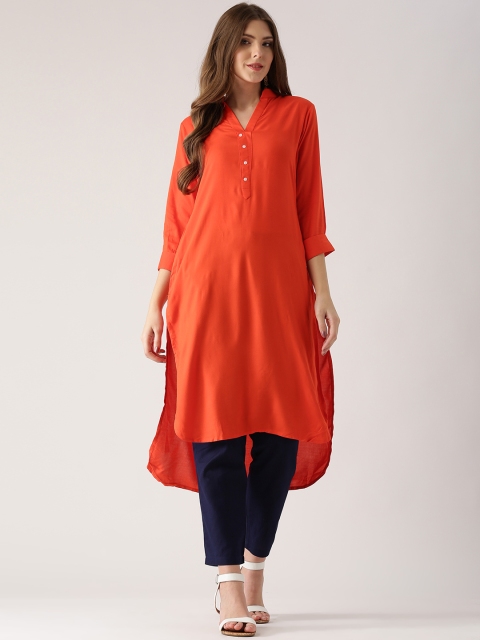 Libas Women Orange Solid Straight Kurta available at myntra for Rs.399
