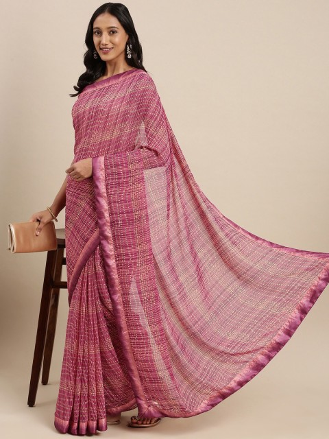 

Zainab chottani Pink Pure Georgette Block Print Saree