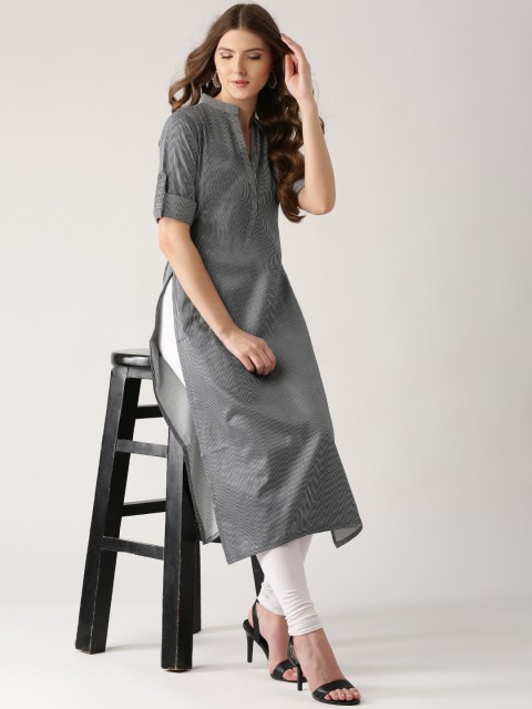 

Libas Women Grey Striped Straight Kurta