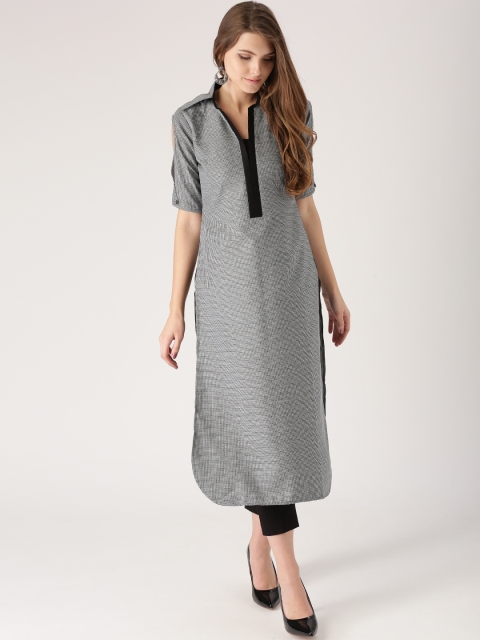 

Libas Women Black & White Checked Pathani Kurta