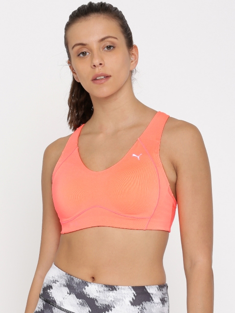 

Puma Florescent Peach-Coloured Solid Non-Wired PWRSHAPE RUN Sports Bra 51567203