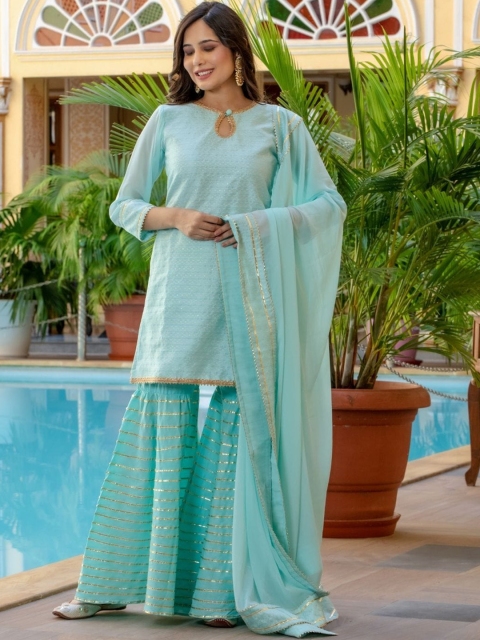 

HOUSE OF JAMOTI Women Blue Kurta with Sharara & With Dupatta