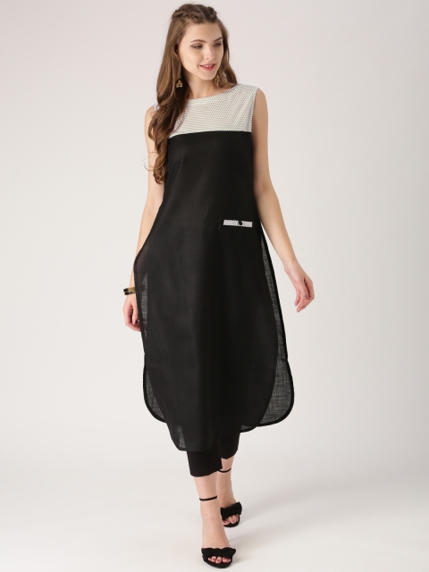 Libas Women Black Solid Straight Kurta available at myntra for Rs.299