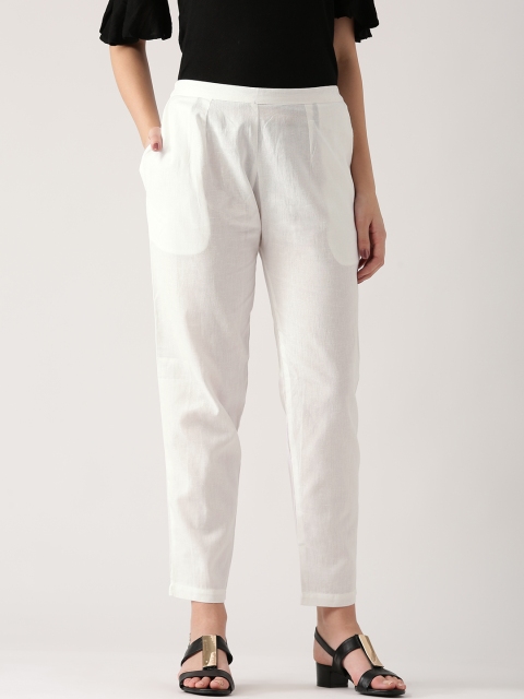 

Libas Women White Solid Casual Trousers