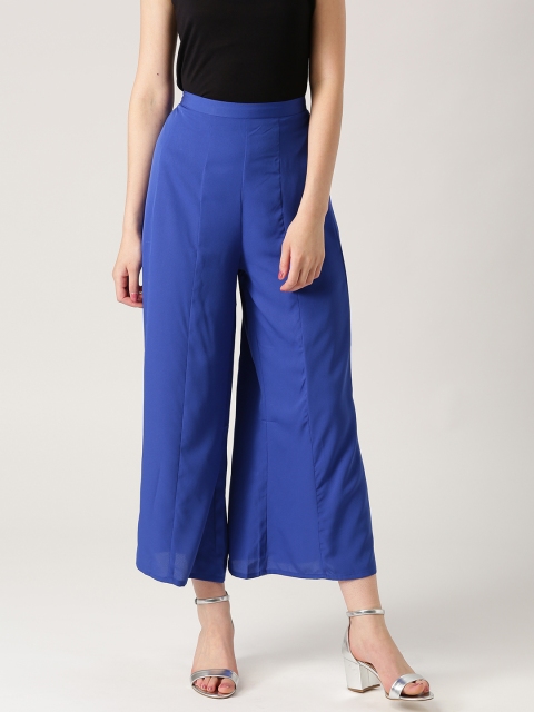 

Libas Women Blue Solid Flared Crepe Cropped Palazzos