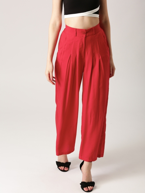 

Libas Women Red Solid Wide Leg Palazzos