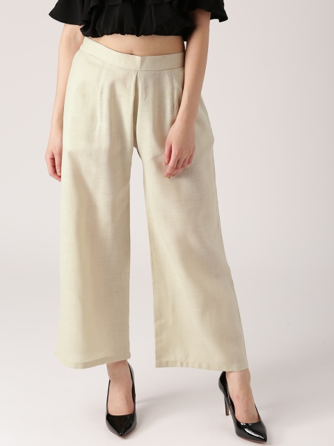 

Libas Women Beige Solid Wide Leg Palazzos
