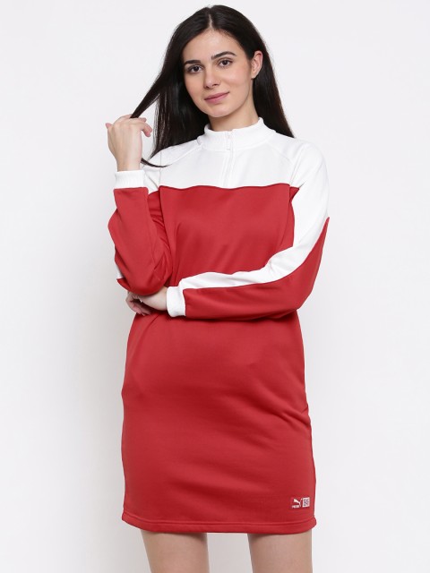 

Puma Women Red Colourblocked T-shirt Turtleneck Crew Dress