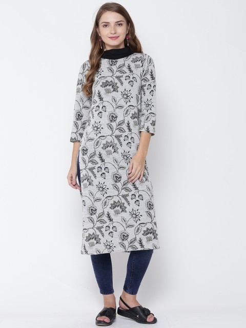 

AND Grey Melange & Olive Green Printed Tunic