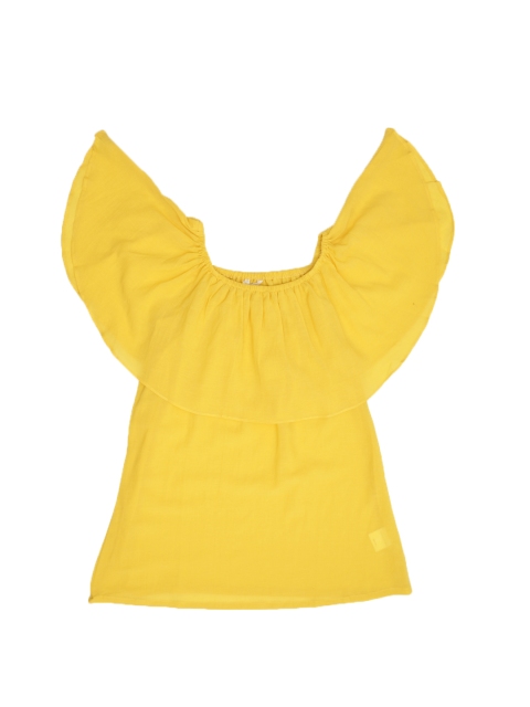 

AND Women Yellow Solid Bardot Top