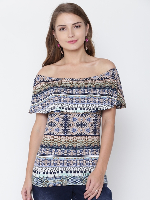 

AND Women Multicoloured Printed Layered Bardot Top, Multi