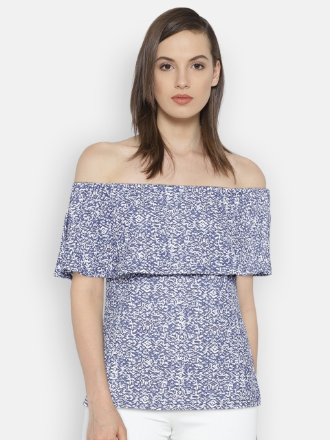 

AND Women Blue Printed Bardot Top