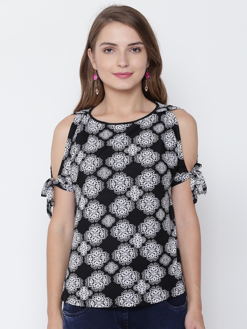 

AND Women Black & White Printed Top
