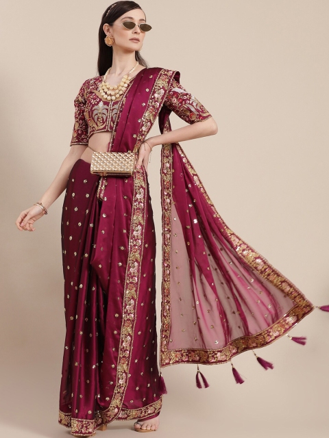 

SHUBHVASTRA Mauve & Gold-Toned Embellished Embroidered Art Silk Saree