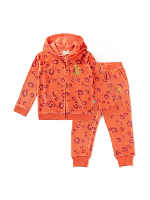 

JusCubs Girls Orange & Purple Printed Coat with Pyjamas