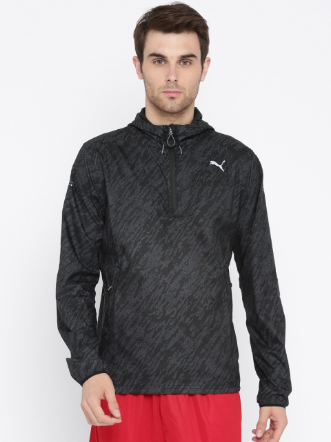

Puma Men Black & Charcoal Printed Hooded Sweatshirt