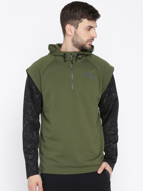 

Puma Men Olive Green Solid 1/4 Zip Energy Hooded Sweatshirt