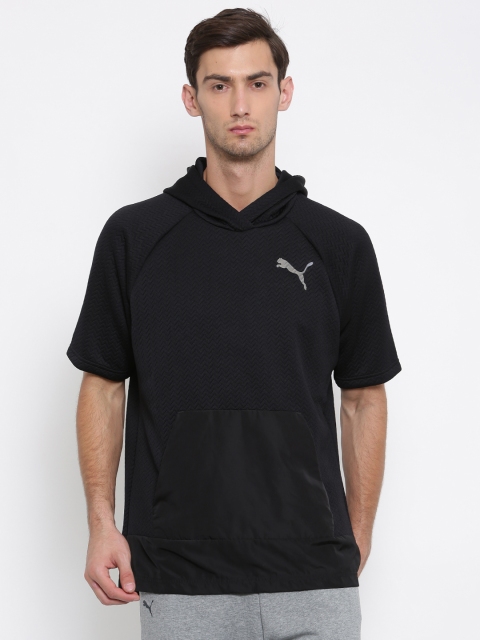 

Puma Men Black Self Design Hooded Sweatshirt